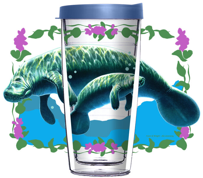 22oz Tumbler - Manatee Mama & Baby w/ Blue Lid 08-JQ-EB-70143