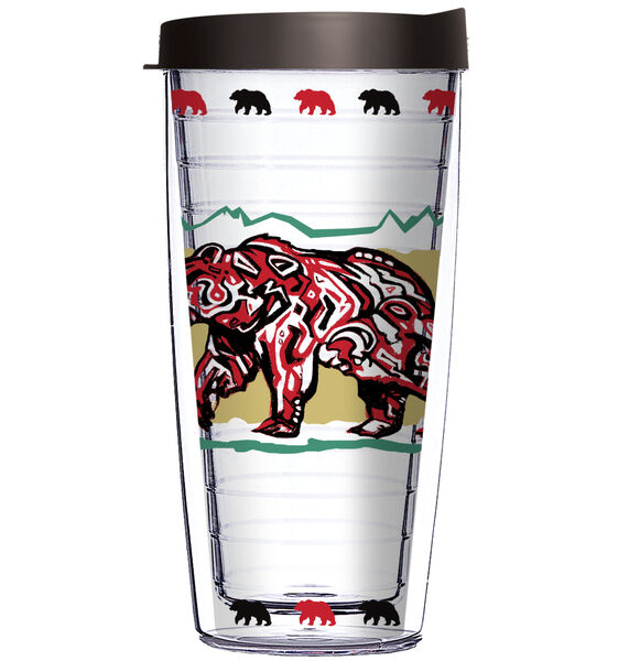 22oz Tumbler - Tribal Bear Walking in Red w/ Black Lid 08-JQ-EB-70204