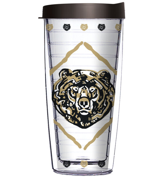 16oz Short Tumbler - Tribal Grizzly Bear in Diamond in Gold without lid 01-JQ-JL-JP-GRIZZLY-TRIBAL