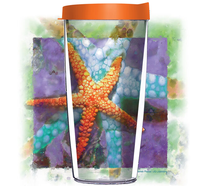 16oz Tumbler - Starfish Watercolor w/ Orange Lid 02-JQ-JP-32685