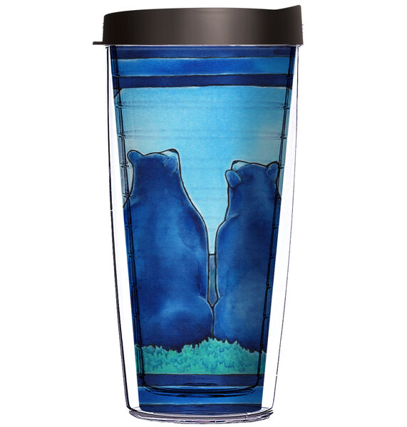 22oz Tumbler - Two bears in Moonlight D14 w/ Black Lid 08-JQ-KS-9215