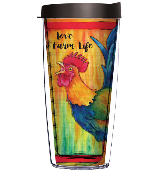 18oz Handle Mug - Rooster Crowing Love Farm Life D113 w/ Black Lid 06-JQ-KS-9316