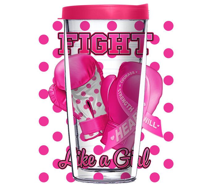 18oz Handle Mug - Fight Like a Girl Polka Dot w/ Black Lid 06-JQ-NE-11028