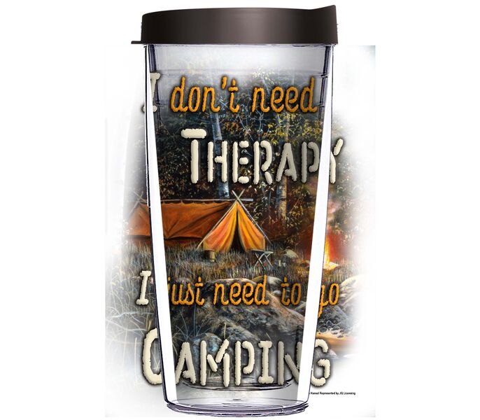 16oz Short Tumbler - Don?t Need Therapy, Just Need Camping without lid 01-JQ-NE-11060