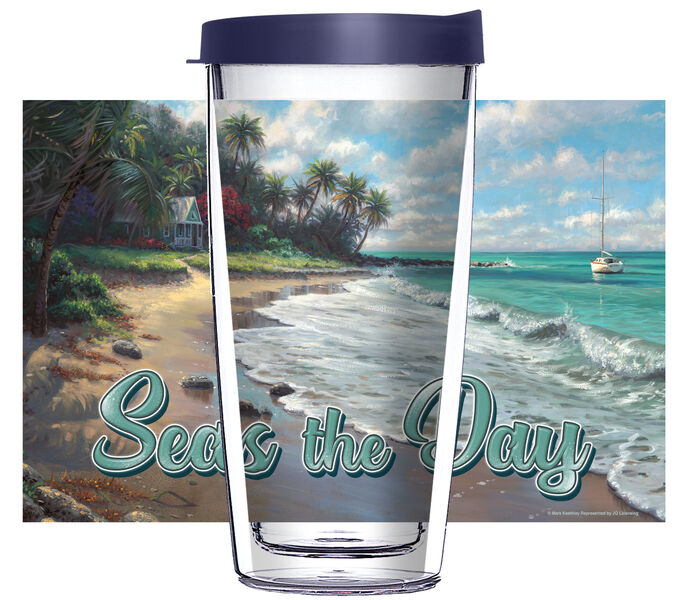 28oz Sport Tumbler - Seas the Day Beach Scene w/ Gray Lid ST-JQ-NE-11095