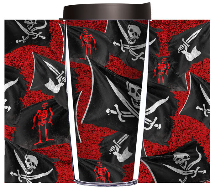 16oz Tumbler - Pirate Pattern w/ Black Lid 02-JQ-NE-11342