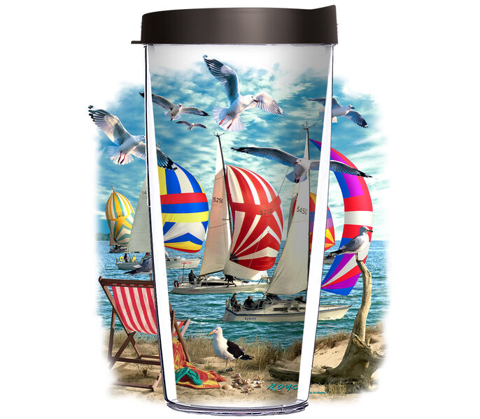 24oz Flareside Tumbler - Sailboats and Beach w/ Black Lid 24F-JQ-RM-1108