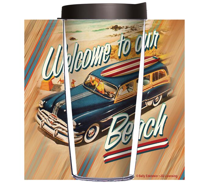 28oz Mega Tumbler - Welcome to our Beach Woody w/ Black Lid H2-JQ-TP-213