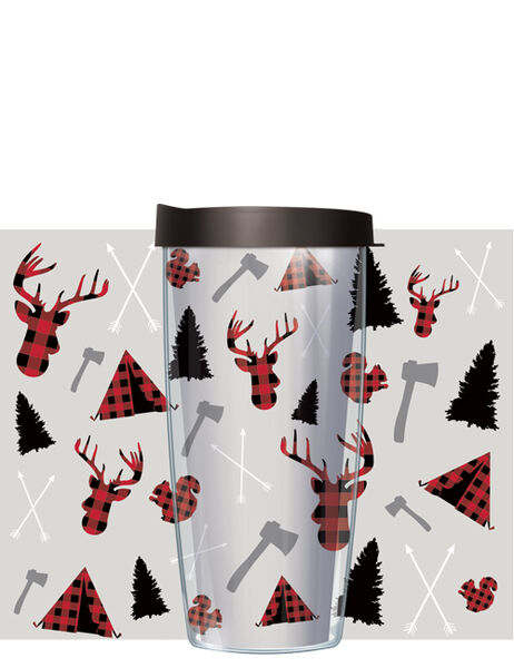 16oz Tumbler - Lumberjack Pattern Plaid w/ Black Lid 02-LJK