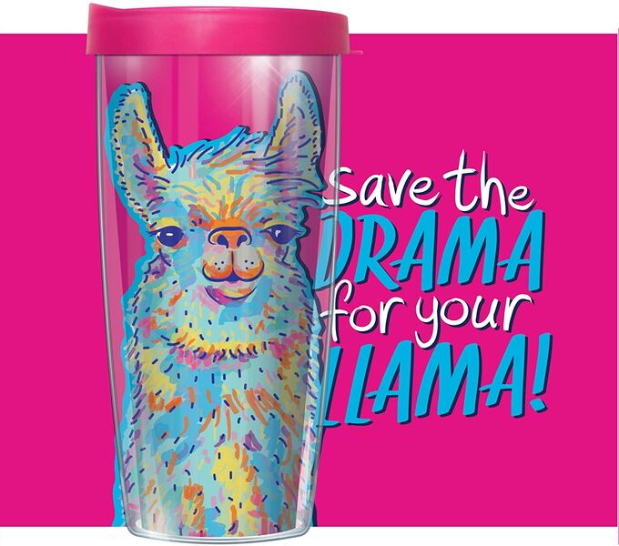 16oz Tumbler - Drama Llama Pink w/ Pink Lid 02-LLA219