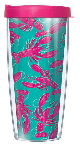 16oz Tumbler - Lobsters w/ Pink Lid 02-LOB