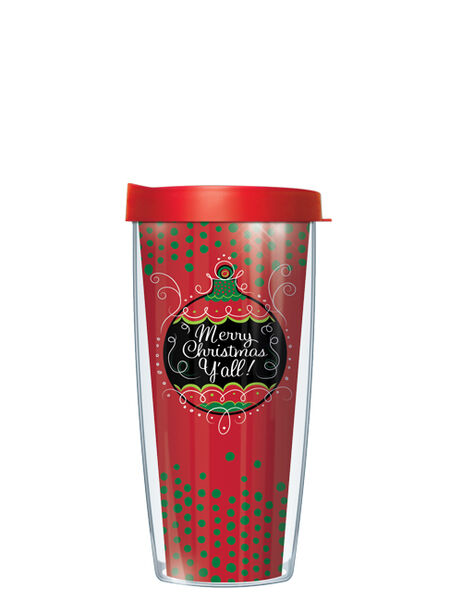 28oz Mega Tumbler - Merry Christmas Y'all Ornament w/ Red Lid H2-MCY2