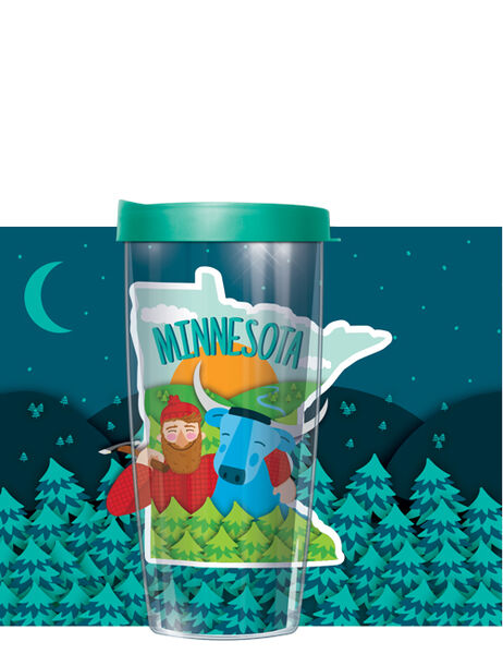 16oz Tumbler - Minnesota Paul & Babe w/ Teal Lid 02-MN2