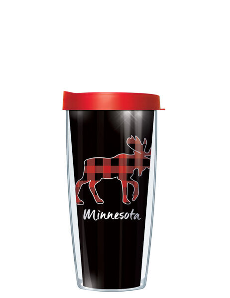 22oz Tumbler - Minnesota Plaid Moose w/ Red Lid 08-MN7