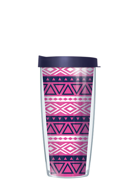 28oz Mega Tumbler - Fun Native Motif Fuchsia w/ Purple Lid H2-NMO2