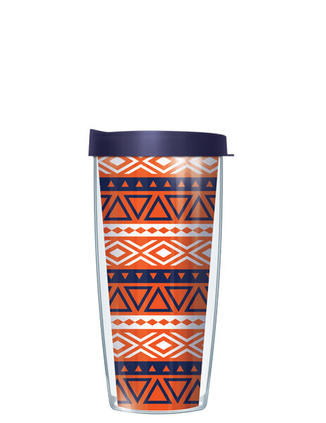 16oz Tumbler - Fun Native Motif Orange w/ Navy Lid 02-NMO4