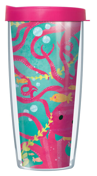 28oz Sport Tumbler - Pink Octopus on Teal w/ Gray Lid ST-OCT2