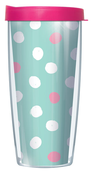 22oz Tumbler - Organic Dots on Teal w/ Pink Lid 08-ODT1