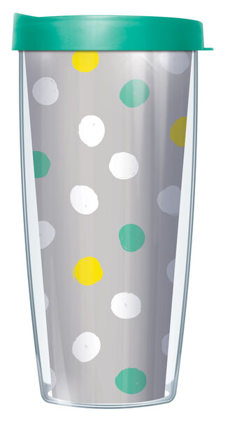 18oz Handle Mug - Organic Dots on Gray w/ Black Lid 06-ODT2