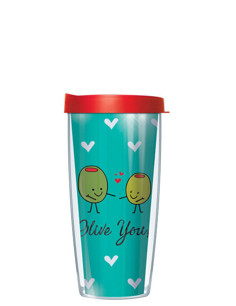 16oz Tumbler - Olive You w/ Red Lid 02-OLY