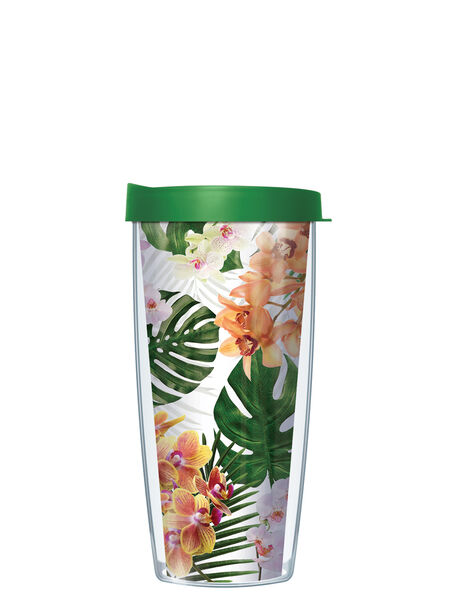 28oz Mega Tumbler - Orchids on White w/ Emerald Green Lid H2-ORW