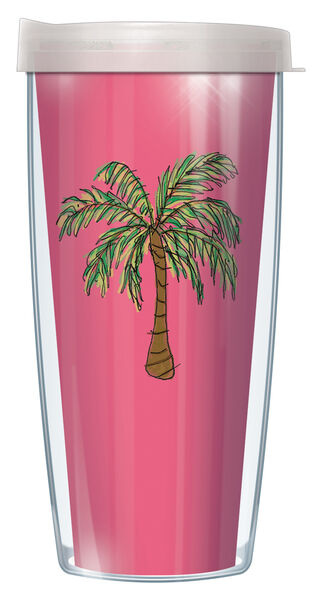 18oz Handle Mug - Palm Tree on Pink w/ Black Lid 06-PAL204