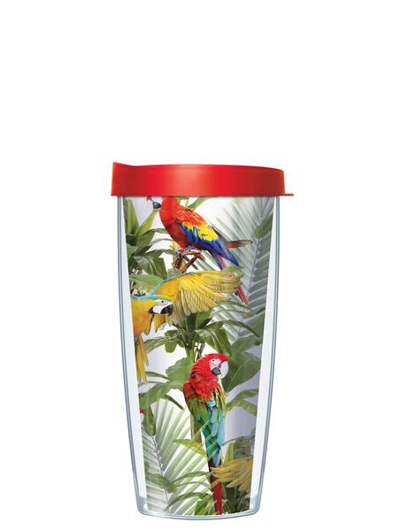 28oz Mega Tumbler - Parrots & Palms w/ Red Lid H2-PAR