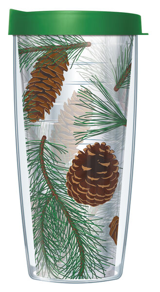 18oz Handle Mug - Pine Cones & Boughs w/ Black Lid 06-PCB