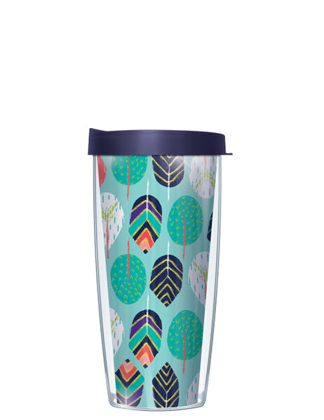 16oz Tumbler - Playful Feathers w/ Navy Lid 02-PFS