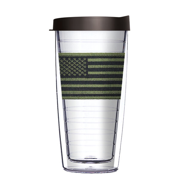 28oz Sport Tumbler - USA Flag OD (Green-Black) Patch w/ Gray Lid ST-PM0120