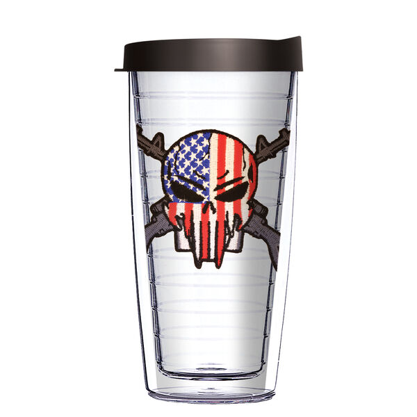 22oz Tumbler - Sniper Skull & Rifles RWB Patch w/ Black Lid 08-PM0883