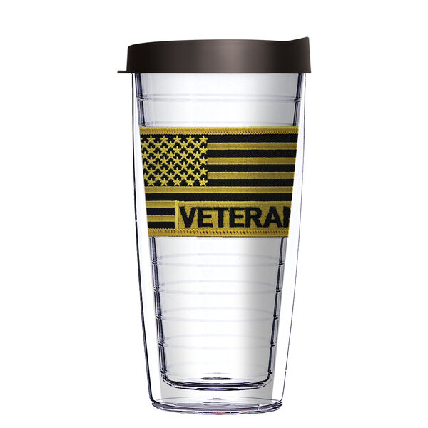 28oz Mega Tumbler - USA Veteran Desert Storm Gold Patch w/ Black Lid H2-PM3054