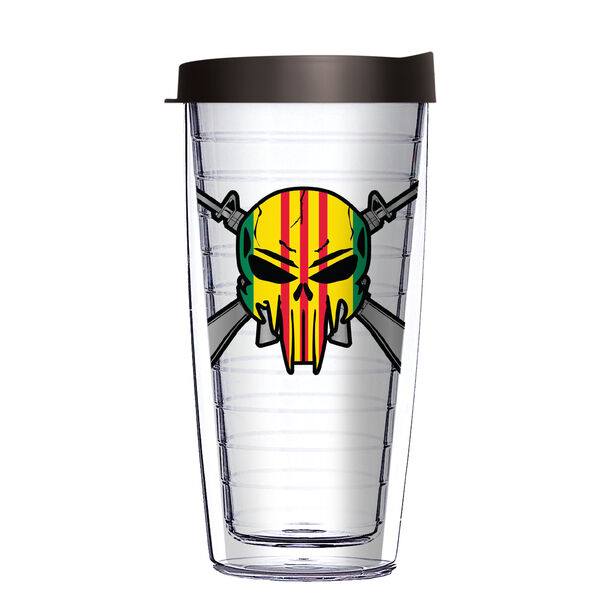 24oz Flareside Tumbler - Vietnam Skull Rifles Ribbon Colors Patch w/ Black Lid 24F-PM3099