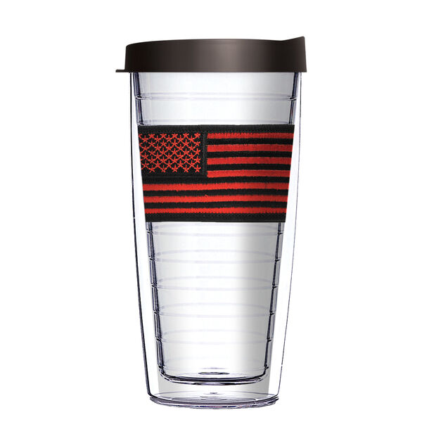 28oz Sport Tumbler - USA Flag Red & Black Patch w/ Gray Lid ST-PM3167