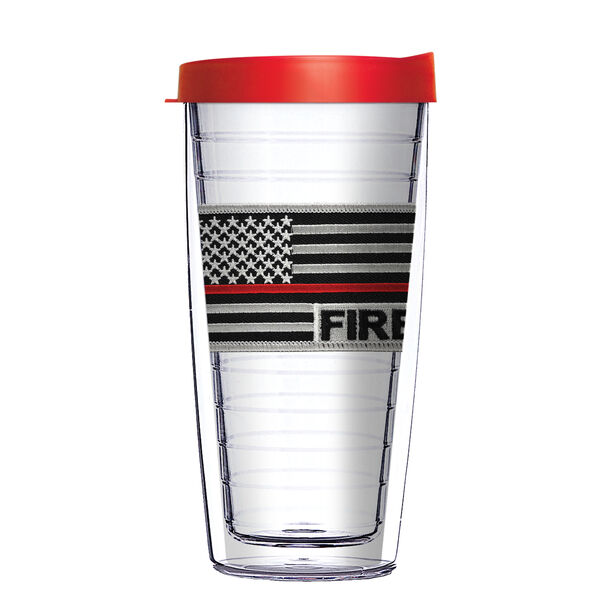 18oz Handle Mug - USA Flag with Fire Red Line Patch w/ Black Lid 06-PM3954