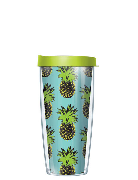 16oz Tumbler - Pop Art Pineapple Teal w/ Lime Green Lid 02-PNP1