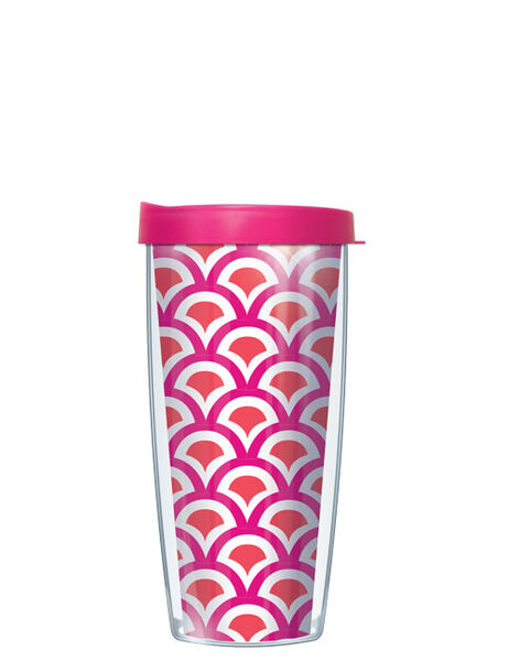 16oz Tumbler - Preppy Scallop Pink Orange w/ Pink Lid 02-PRS219