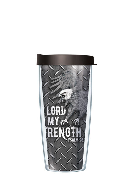 16oz Tumbler - Lord Is My Strength Eagle w/ Black Lid 02-PSA3