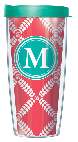 28oz Sport Tumbler - Bold Letter M on Coral Royal Diamonds w/ Gray Lid ST-ROD1785LB-M