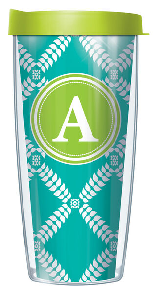 28oz Sport Tumbler - Bold Letter A on Teal Royal Diamonds w/ Gray Lid ST-ROD3265LB-A