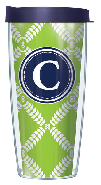 22oz Tumbler - Bold Letter C on Lime Royal Diamonds w/ Navy Lid 08-ROD375LB-C