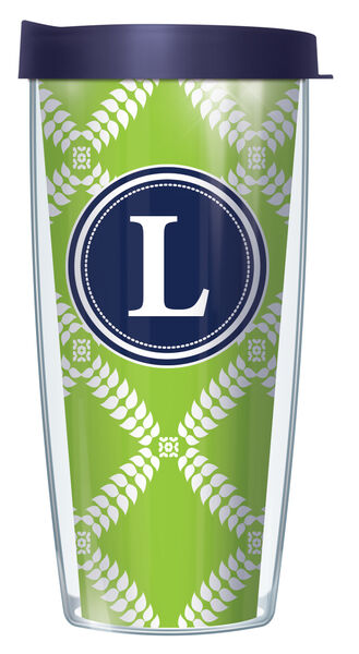 28oz Sport Tumbler - Bold Letter L on Lime Royal Diamonds w/ Gray Lid ST-ROD375LB-L