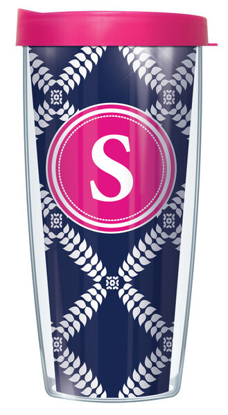 28oz Sport Tumbler - Bold Letter S on Navy Royal Diamonds w/ Gray Lid ST-ROD655LB-S