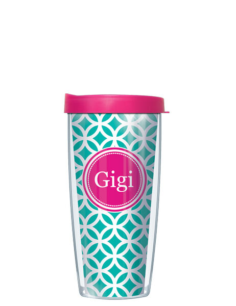 18oz Handle Mug - Gigi on Teal Roundabout w/ Pink Lid 06-ROGGIGI