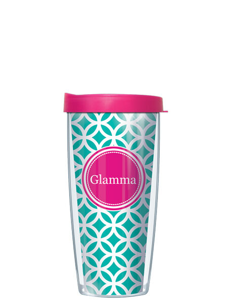 16oz Tumbler - Glamma on Teal Roundabout w/ Pink Lid 02-ROGGLAM