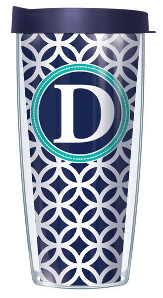 16oz Short Tumbler - D Initial on Navy Roundabout without lid 01-ROU1-LB-D