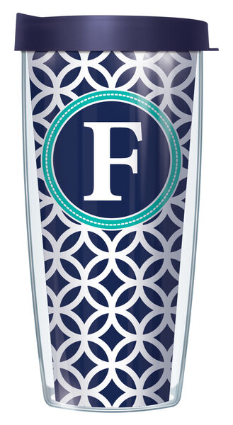 24oz Flareside Tumbler - F Initial on Navy Roundabout w/ Blue Lid 24F-ROU1-LB-F