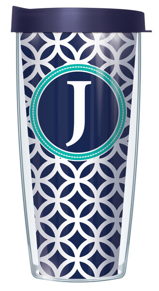 16oz Tumbler - J Initial on Navy Roundabout w/ Navy Lid 02-ROU1-LB-J