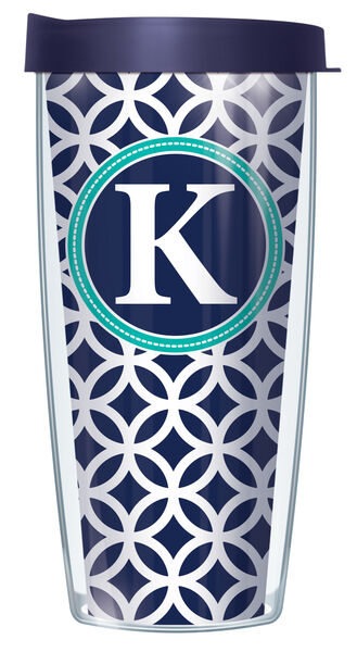 28oz Mega Tumbler - K Initial on Navy Roundabout w/ Navy Lid H2-ROU1-LB-K