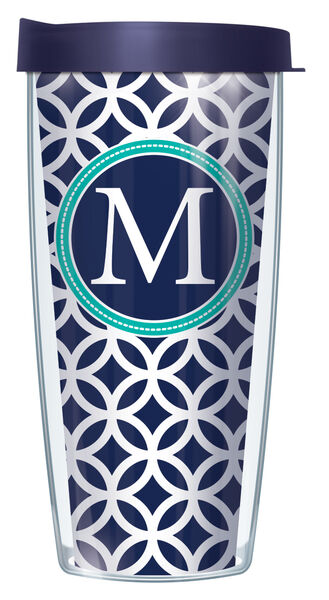 16oz Tumbler - M Initial on Navy Roundabout w/ Navy Lid 02-ROU1-LB-M